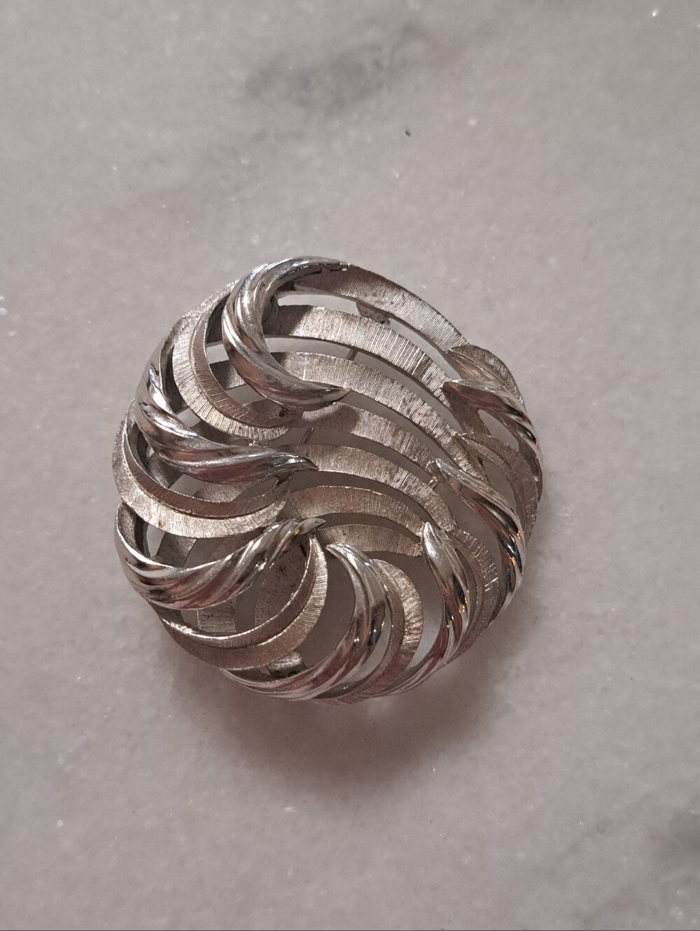 Crown Trifari Silver Toned Layed Swirl Brooch